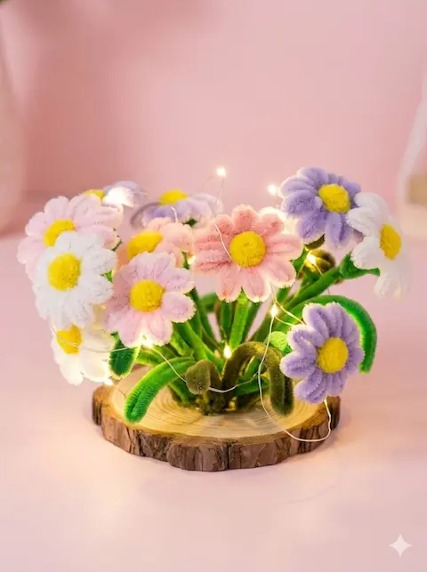 Lámpara de Noche "Jardín de Margaritas Eternas" (Base de Madera)
