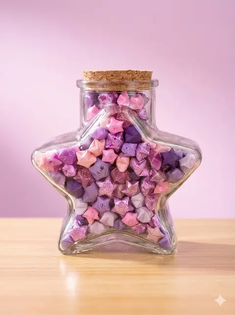 Frasco de los Deseos "Estrellas de la Suerte" - Rosado / Lucky Stars (Hecho a Mano)