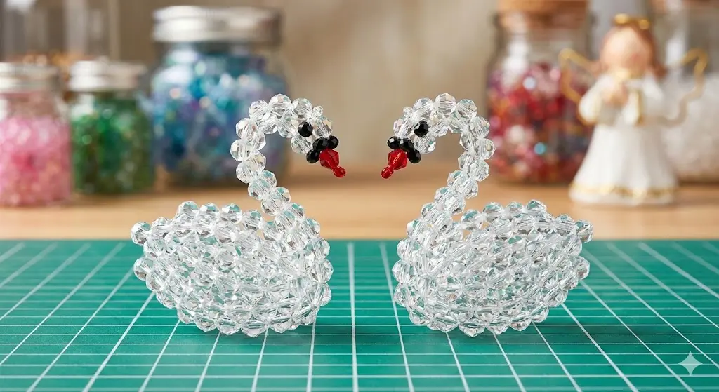 Pareja de Cisnes de Mostacilla Tejida a Mano - Colección Artesanal